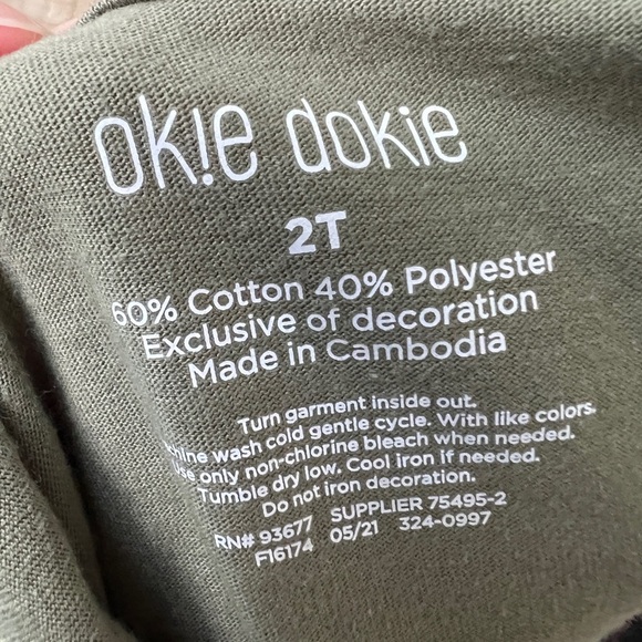 Okie Dokie 2T Green and Gold Floral Cinched Waist Girls Short Sleeve Dress - Picture 4 of 4